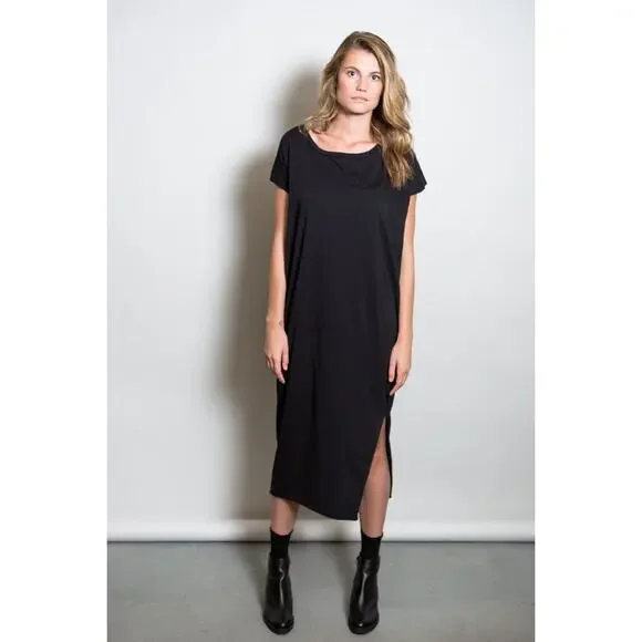 Bundle OAK Side Pleat Box Maxi Dress & Tube Tee Black Cotton XS/S Basic Neutral - Picture 1 of 12